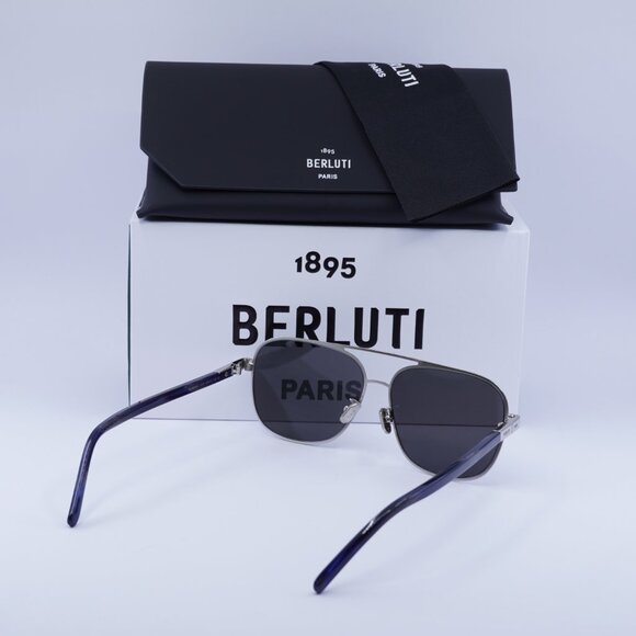 Berluti BL40004U 01C Square Sunglasses - Silver/Blue/Silver Mirror - Picture 3 of 9